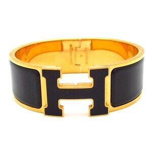 Hermès Clic Clac H Bangle Gold Black Hardware Patent Leather
